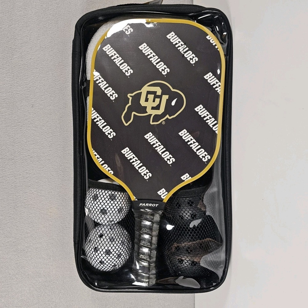Colorado Buffaloes Parrot Pickleball Set 2 Paddles 4 Balls Carry Bag NCAA